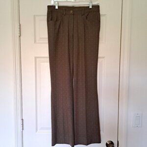 John Galliano Vintage Pants Tan Fleck Pattern JG Logo Button Flared Hem